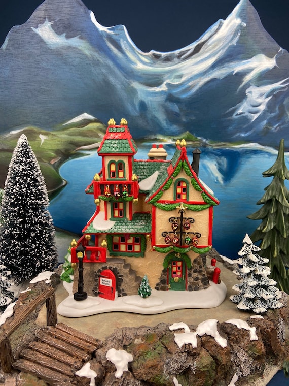 Illuminated Christmas Village House. Glass Ornament Works by