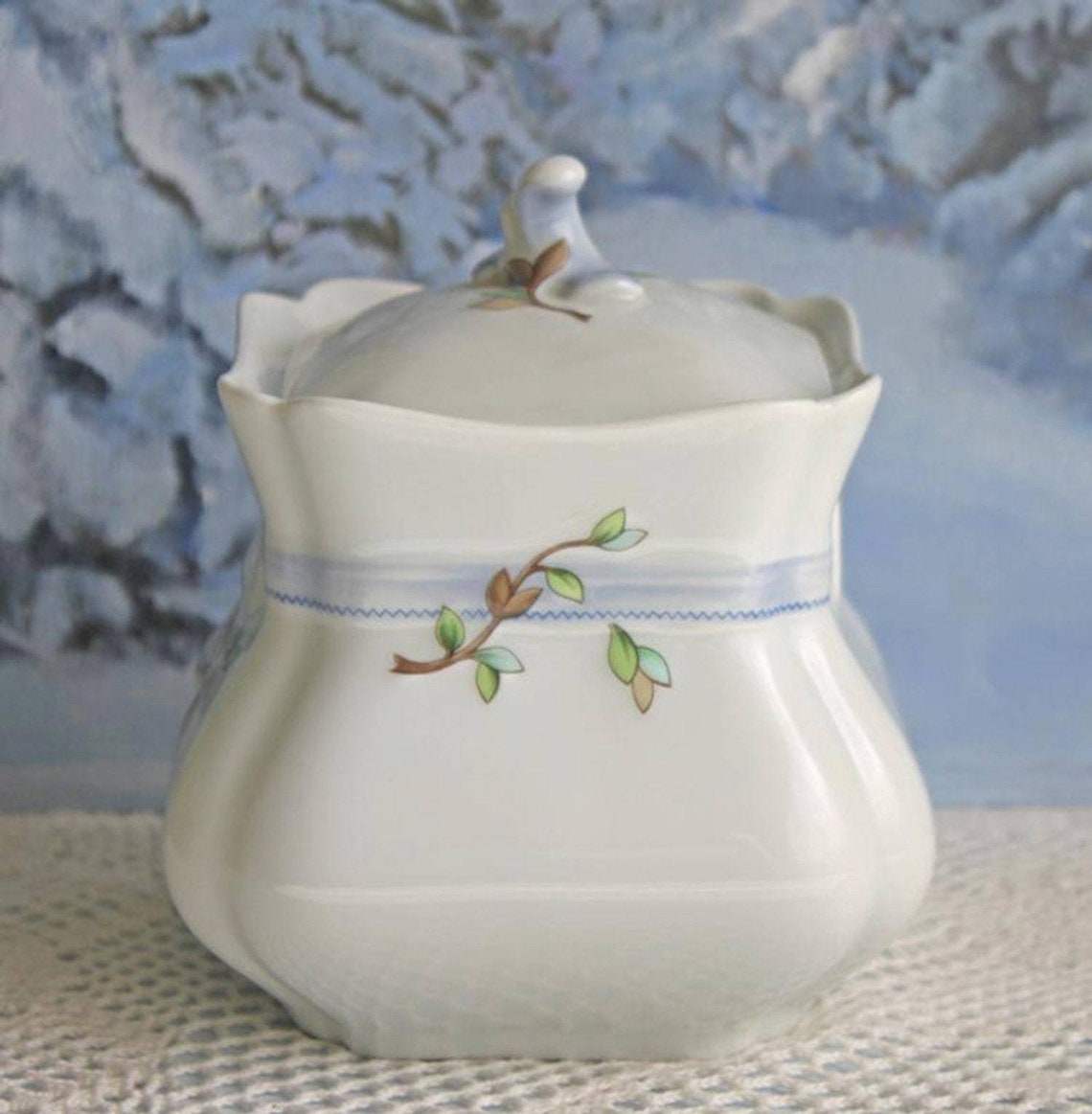 Haviland Limoges Sugar Bowl With Lid. White and Blue French Etsy