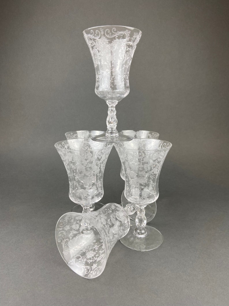 Chantilly by Cambridge Wine Glasses. Juice/Water/Wine Goblets. Set of Six Crystal Stemware. Vintage Collectible Glasses. image 2