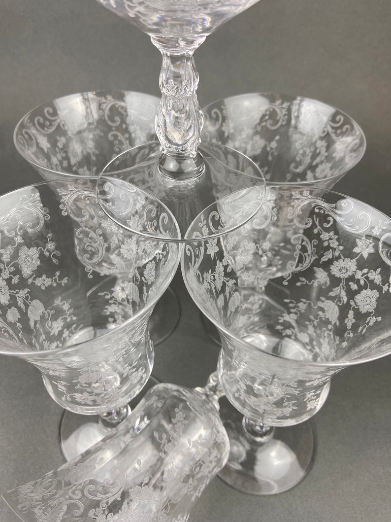 Chantilly by Cambridge Wine Glasses. Juice/Water/Wine Goblets. Set of Six Crystal Stemware. Vintage Collectible Glasses. image 3