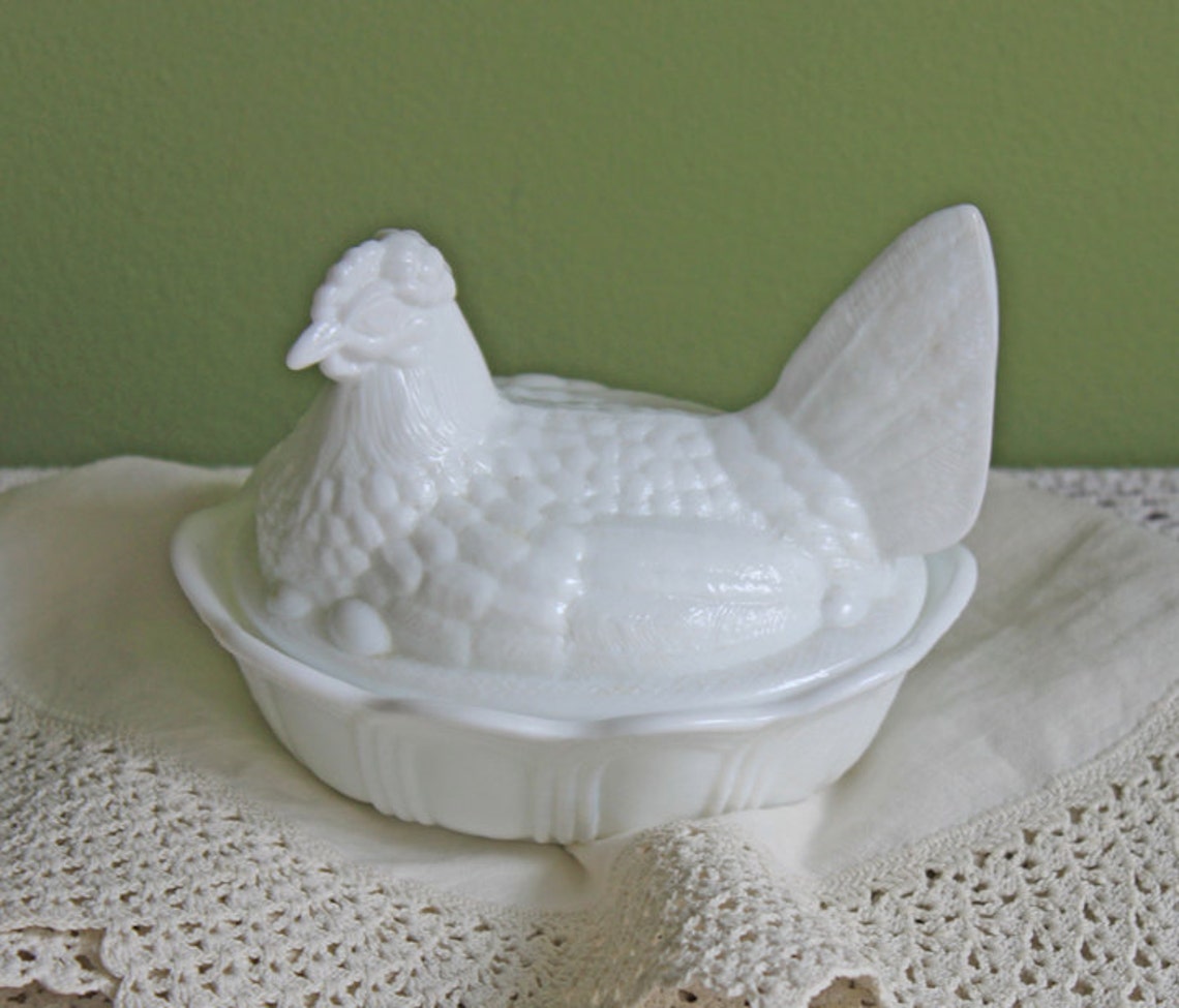 Fenton Milk Glass Butter Dish With Lid in Shape of Hen Sitting Etsy