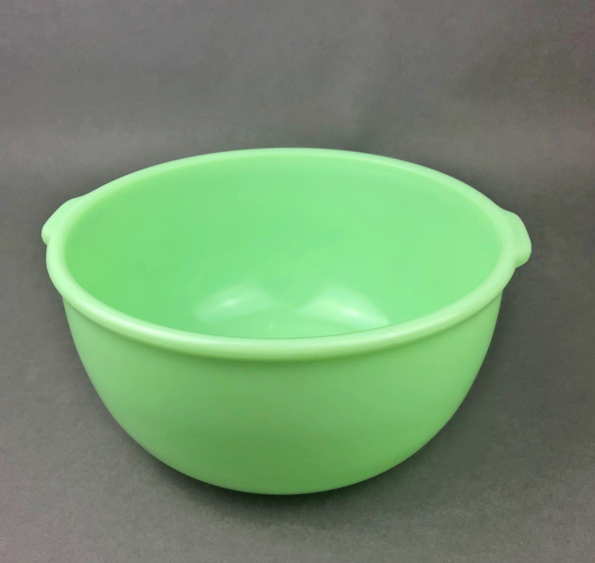 Antique Jadeite Mixing Bowl With Handles. Large Green Bowl. 