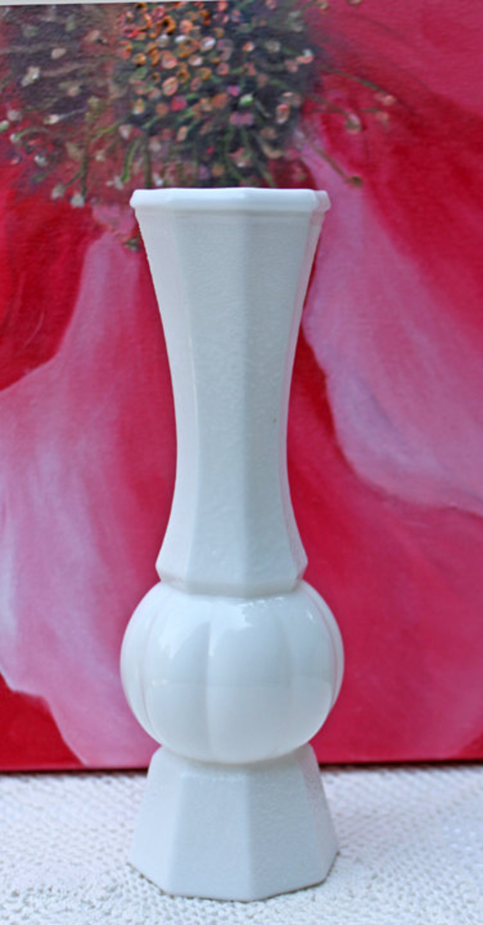 Milk Glass Vase With Ribbed Pattern and Ball in Center. Etsy