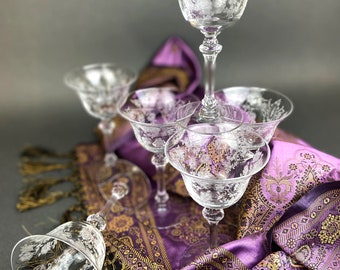 Antique Tiffin Franciscan Liquor/Cocktail  Glasses , Cherokee Rose Pattern , Set of 6.