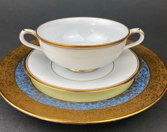 Antique Porcelain Bullion Bowls With Matching Square, 8.5