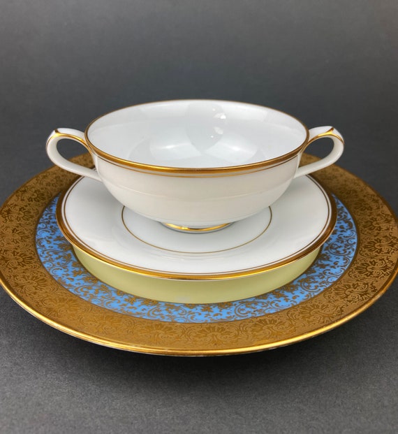 Noritake Allison Tea Set: Gold Band China Cups and Saucers (set of
