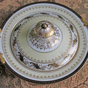 Lidded Sugar Bowl , Noritake China.  Hand Painted Candy Dish with Lid Made in Japan / Devon 103041.