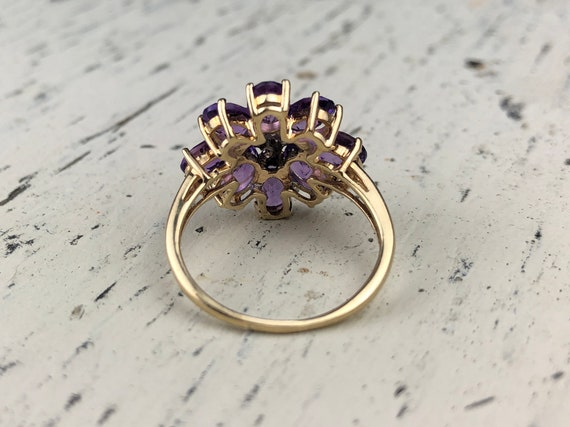 Vintage 10k Gold Amethyst and Diamond Flower Ring… - image 8