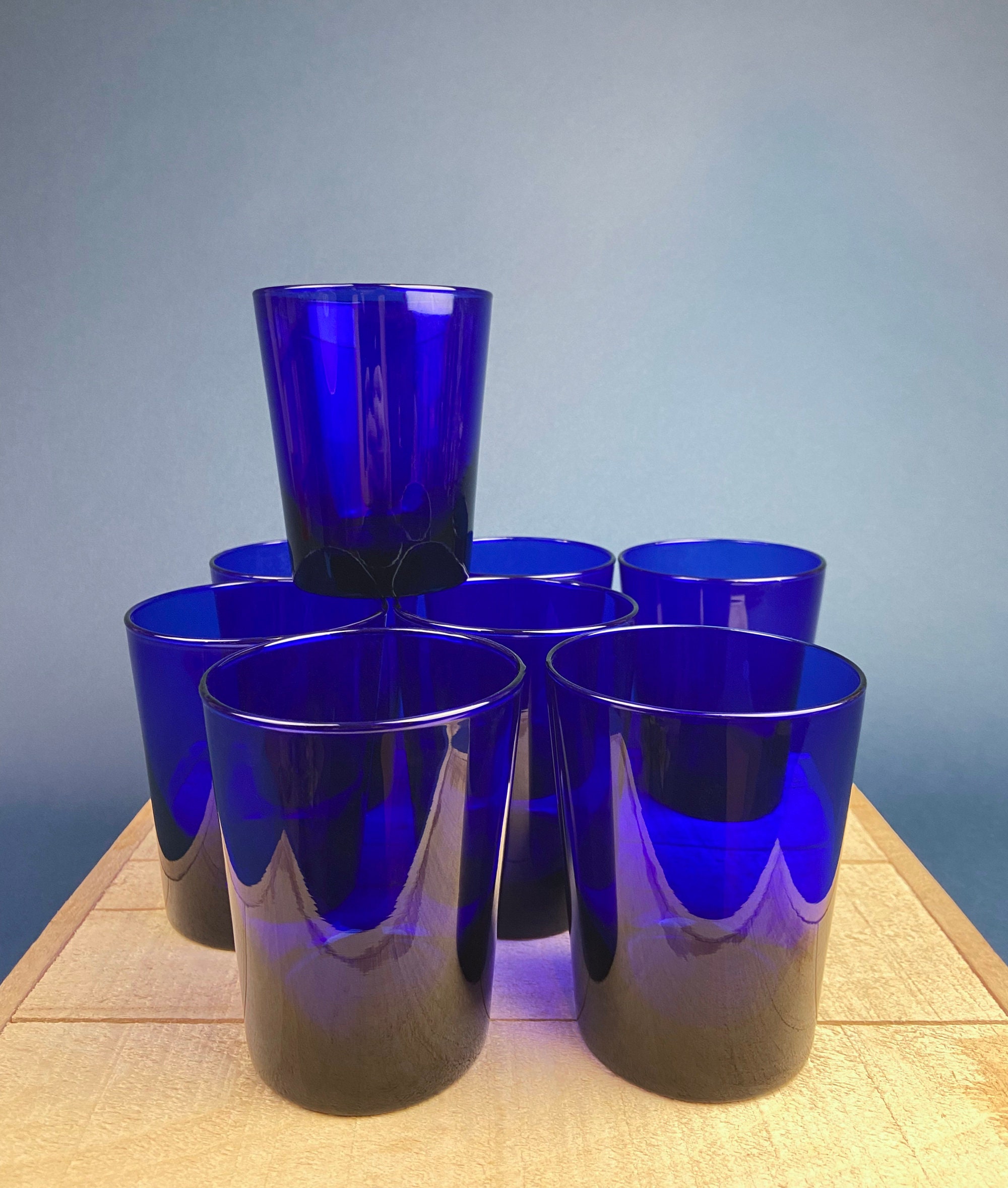 Vintage Cobalt Blue Tumblers. Set of Eight Modern Design Glasses. Fine Dining. Etsy UK