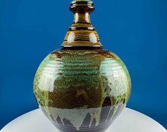 Large 18" Pottery Head Vase or Urn. Multi Colored Drip Gloss Glaze. Art Pottery. Home Display. Florist Supplies.