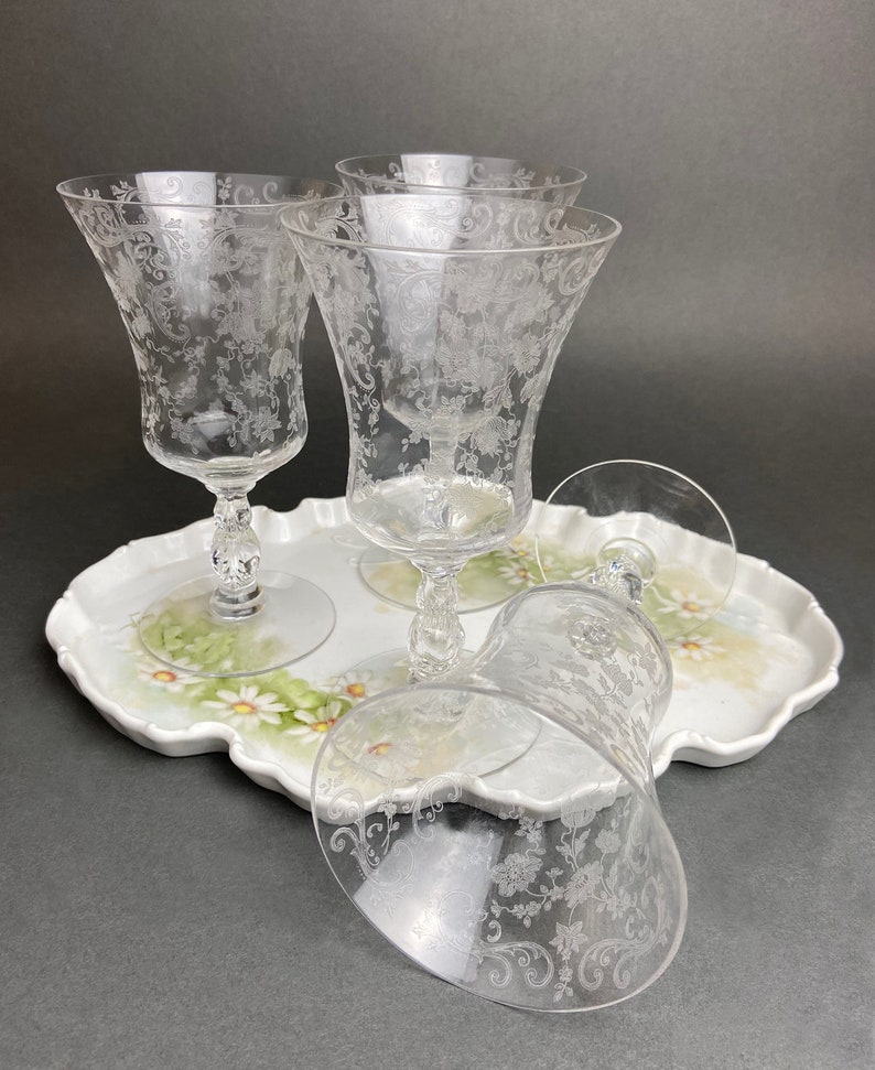 Chantilly by Cambridge Wine Glasses. Juice/Water/Wine Goblets. Set of Six Crystal Stemware. Vintage Collectible Glasses. image 9