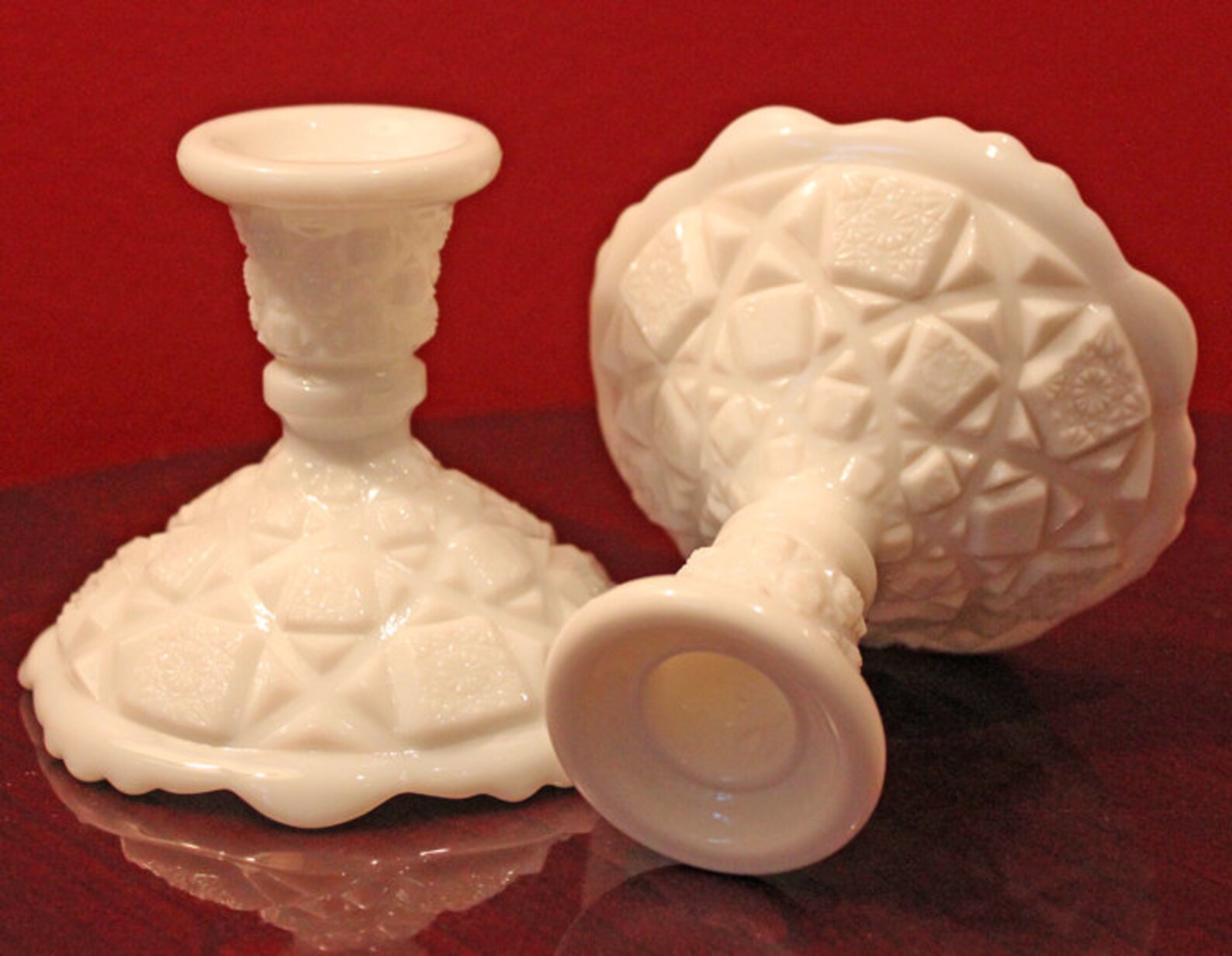 Westmoreland Pair Milk Glass Candle Holders Reversible to Etsy