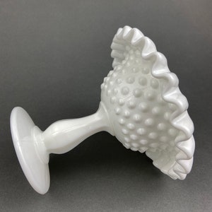 Fenton Milk Glass Candy Dish with Ruffled Edge.  Vintage, Hobnail Trinket Dish.  White Footed Bowl.