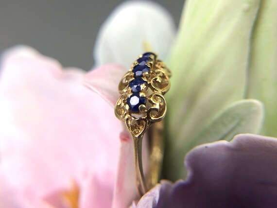 Vintage 14k Gold Sapphire Filigree Ring. Elegant … - image 7