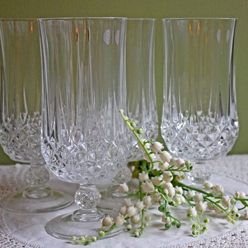 Crystal Water Goblets shops or Iced Tea Goblets. Glasses Made in France. Set of Four Genuine Lead Crystal D'Arques, Paris.