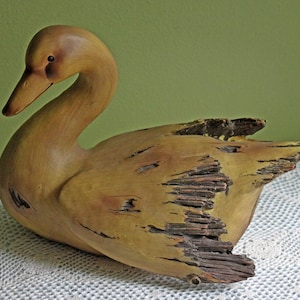 Wooden-Like Swan Sculpture.  Carved  Swan Figurine.  Art for Home or Office Decor. Large Swan Statue.