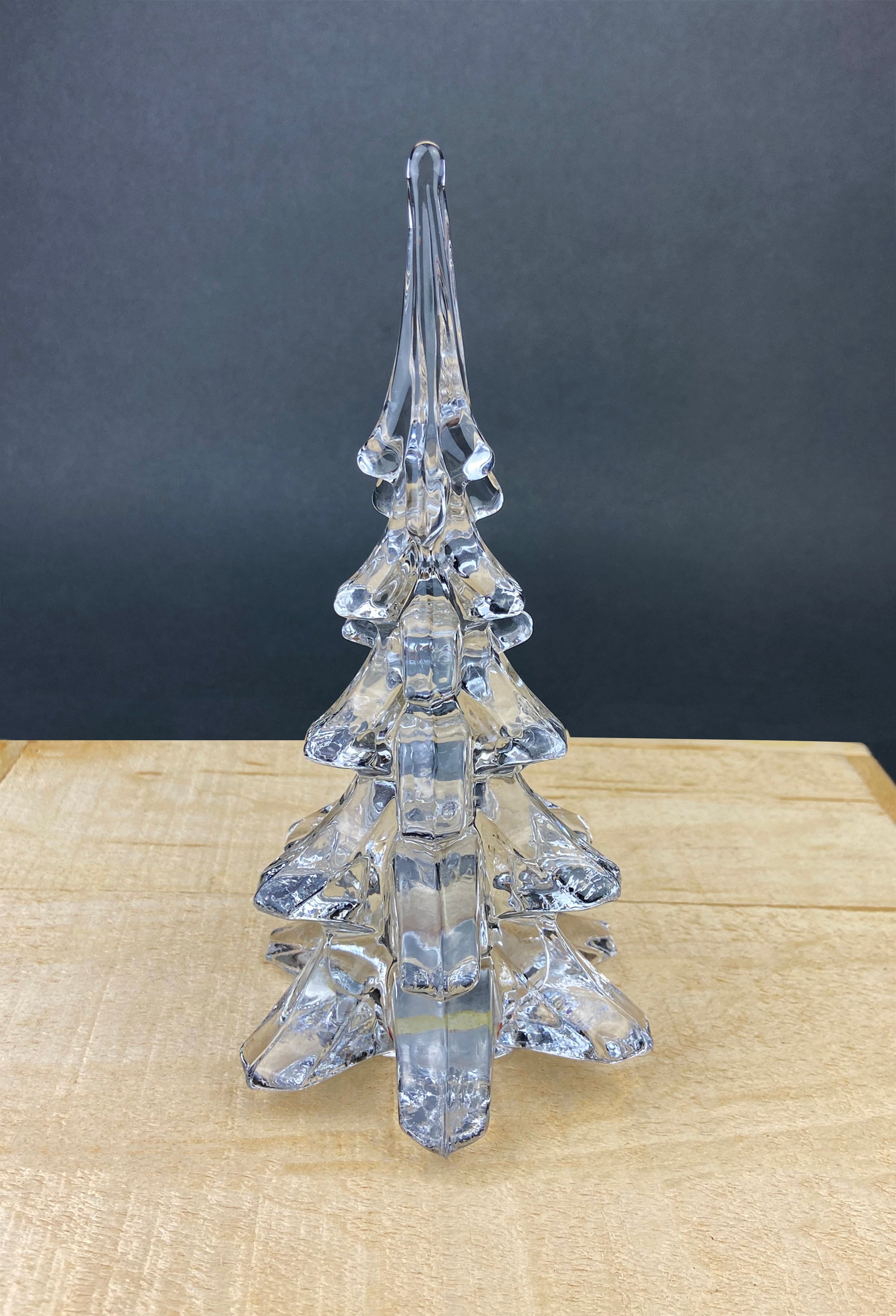 Lead Crystal Clear Christmas Tree. Hand Crafted Art Glass Spruce Tree. 8  Tall Pine. Holiday or Year-round Decor. 