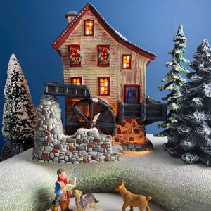 Landgrove Water Mill Porcelain Christmas Village House by O&#39;Well. Santa&#39;s Workbench Collection. Holiday Home or Retail Display. Kids Room.