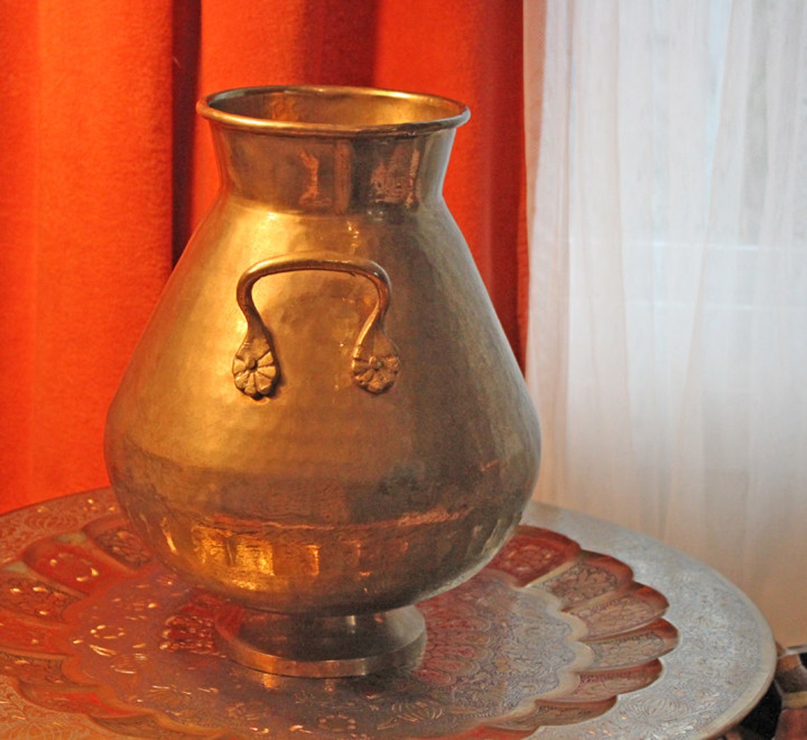 Vintage Brass Urn Vase With Handles. Solid Brass Tall Vase Etsy