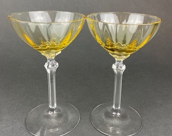 Vintage Fostoria Topaz Claret Glasses, Light Yellow Stemware, Set of Two