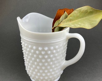 Vintage Hobnail Milk Glass Pitcher, 64 oz