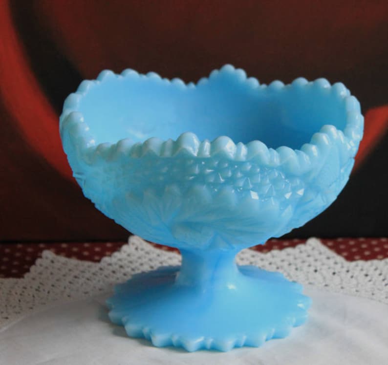 Fenton Blue Milk Glass Footed Candy Bowl. Pinwheel Pattern Etsy