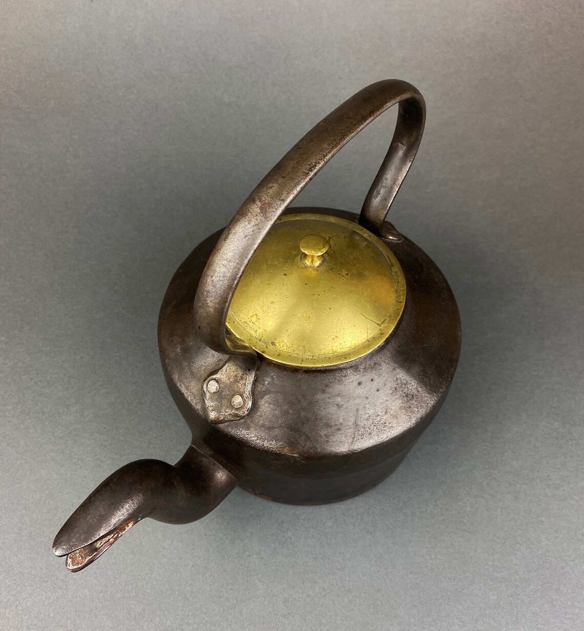 Antique Iron Kettle With Brass Cover. Old English Heavy Etsy