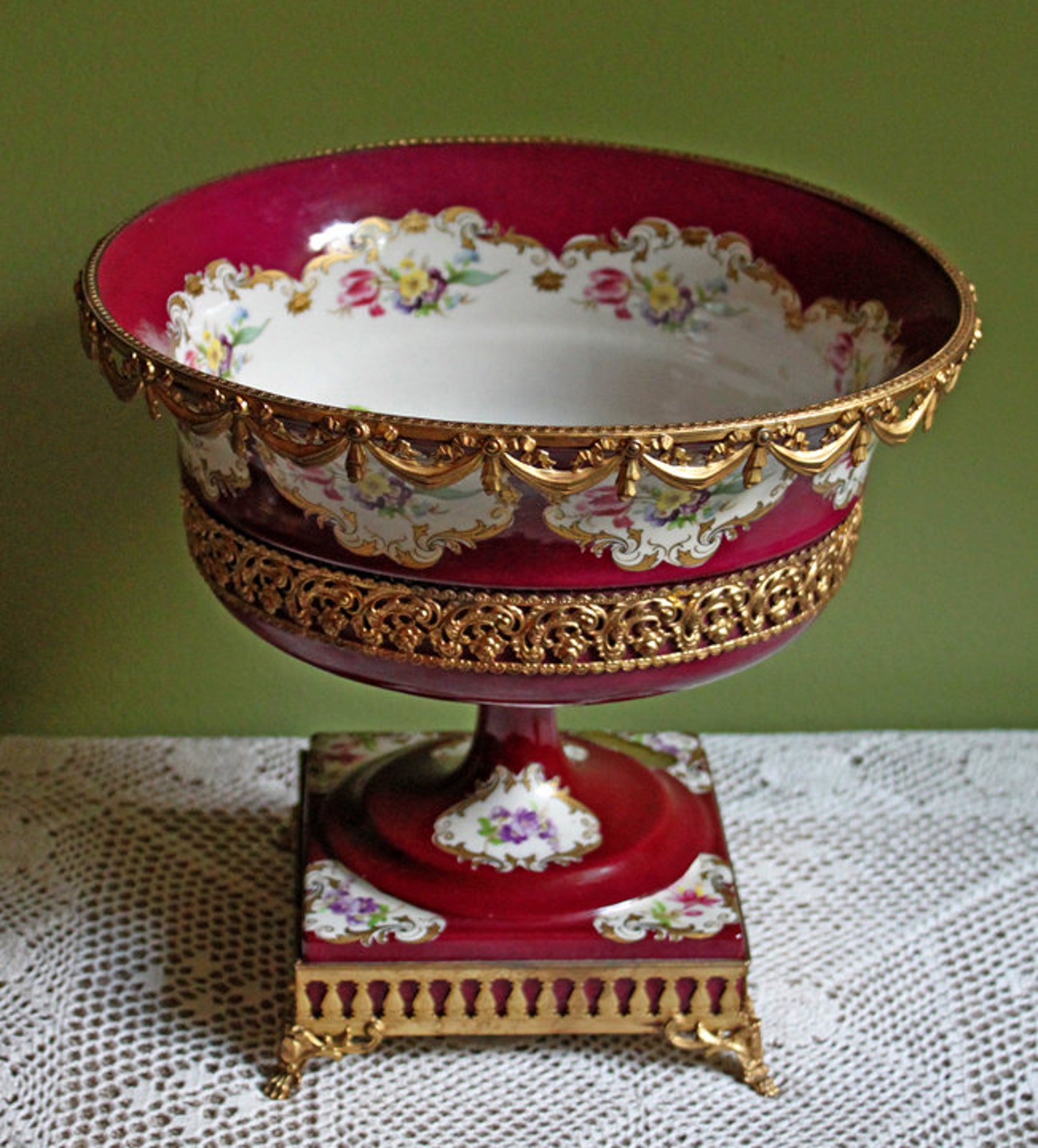 Antique Limoges Porcelain Footed Bowl. Pedestal Bowl With Hand Etsy