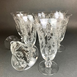 Antique Tiffin Franciscan Water Goblets , Cherokee Rose Pattern , Set of 7.