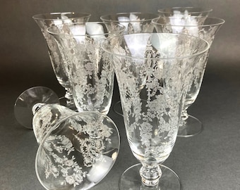 Antique Tiffin Franciscan Water Goblets , Cherokee Rose Pattern , Set of 7.