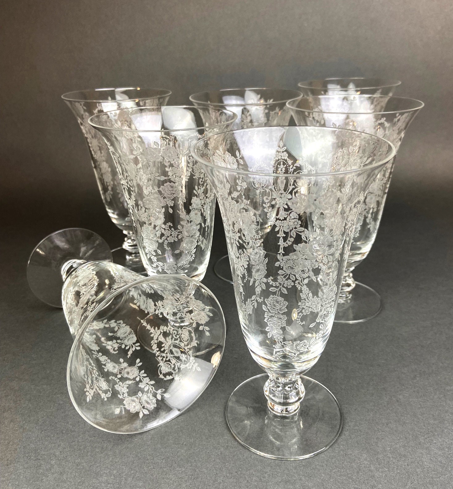 Antique Tiffin Franciscan Water Goblets in Cherokee Rose Pattern