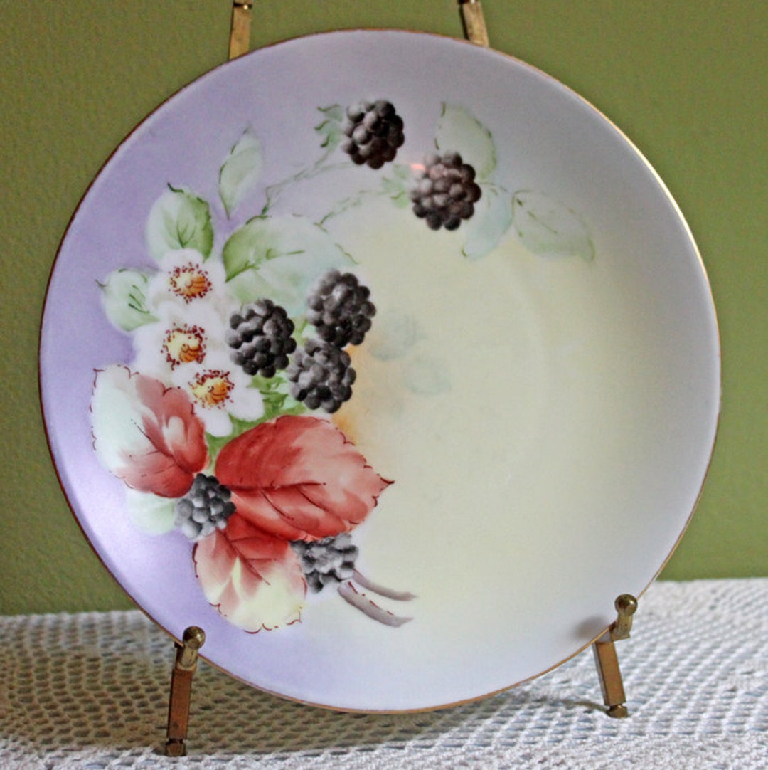 Antique Porcelain Plate: Hand-painted Blackberry Blossom Design - Etsy