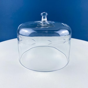 Glaskuppel mit geätzten Blättern und Griff. Dessert Glas Beschützer. Haushaltswaren Hosting Essentials. Home Einzelverkauf Bäckerei Cafe. Display-Cloche