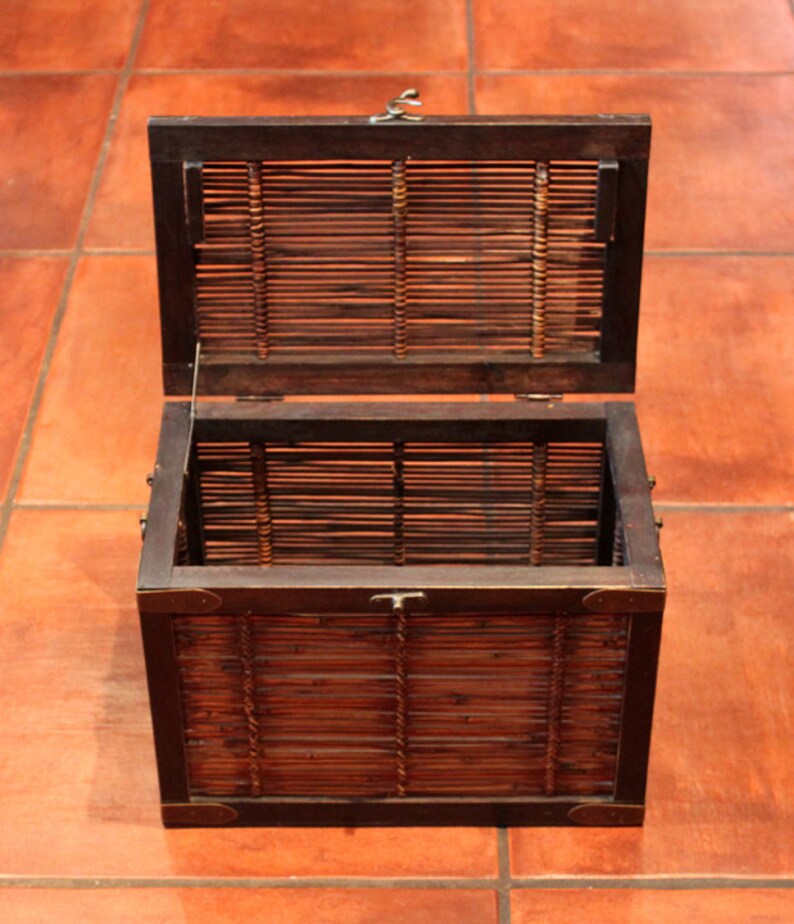 Trunk. Bamboo Wood Box with Hinged Lid. Rustic Storage Trunk Etsy