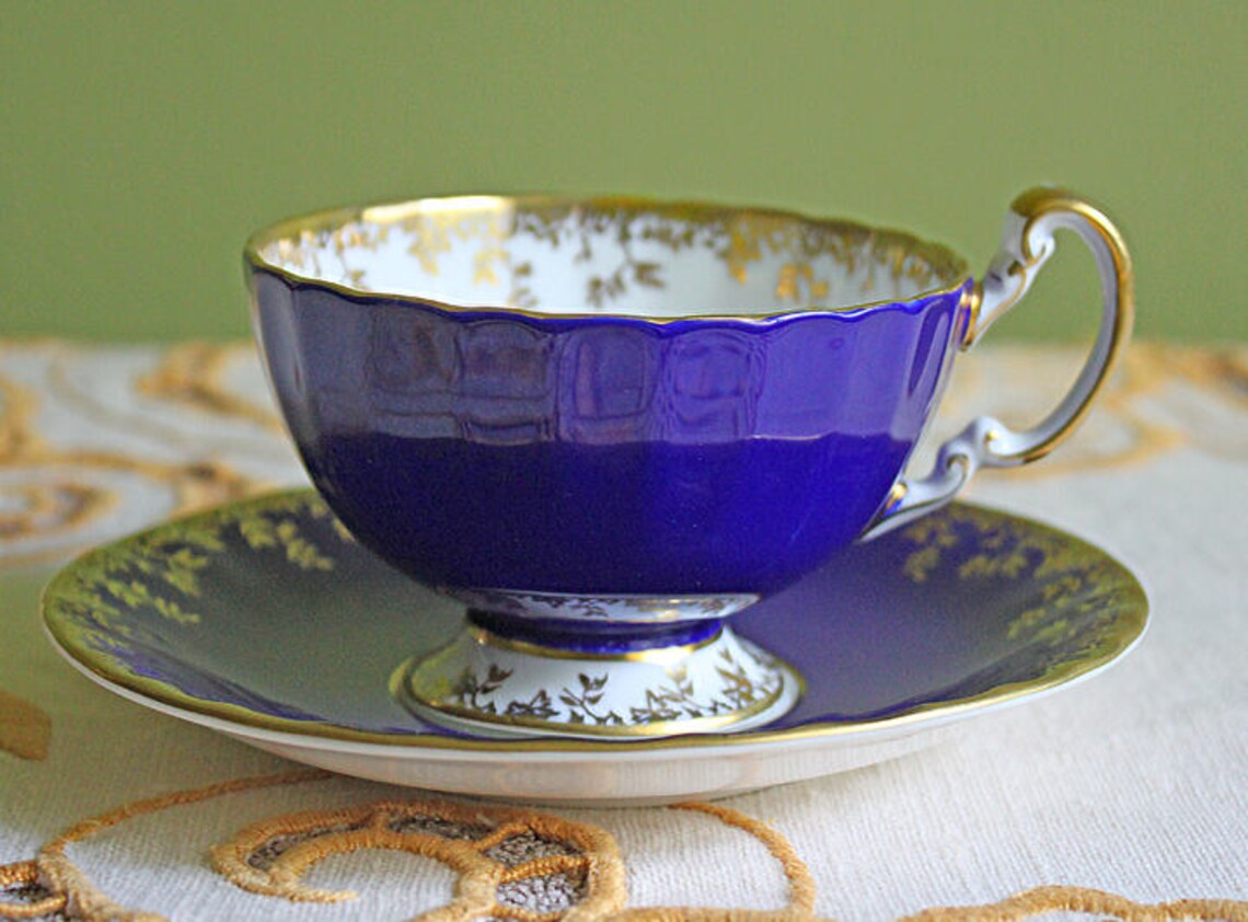 Antique Aynsley Tea Cup and Saucer. Cobalt Blue and Gold Etsy