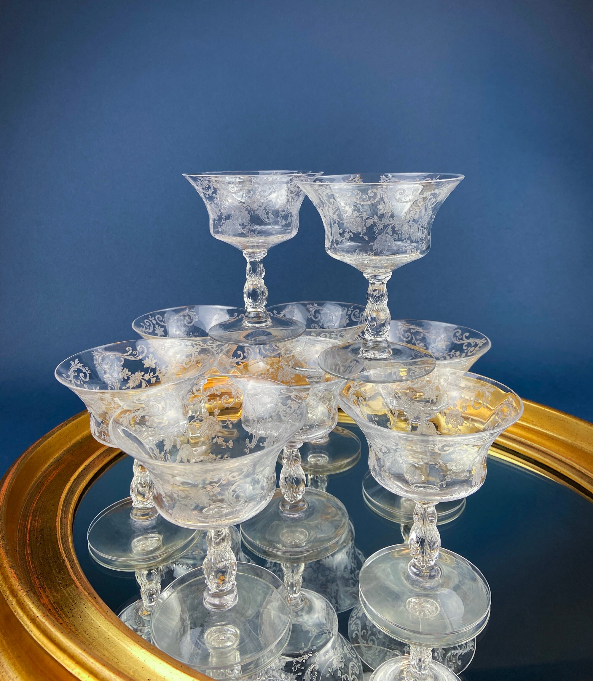 Crystal Clear Wine Glasses With Gold Rims. Set of Seven