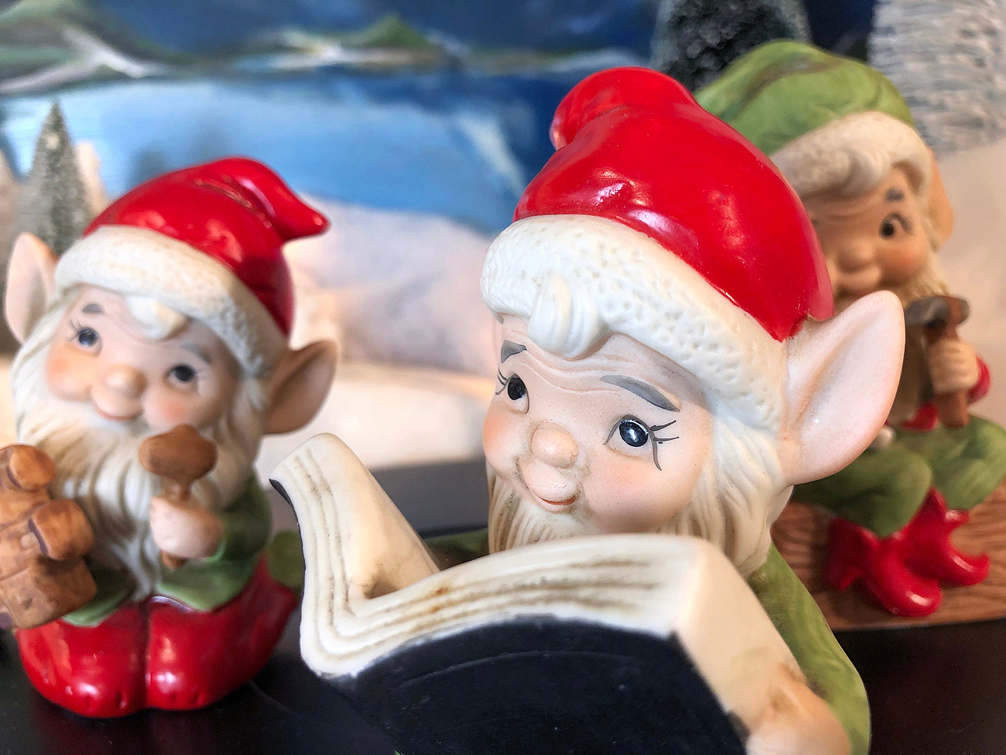Elf Christmas Figurines. Set of Two Homko Hand Painted Porcelain