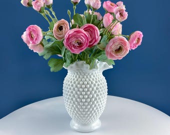 Vintage Fenton Hobnail Milk Glass Vase. Ruffled Edge. Wedding Gift. Dining Room Table Centerpiece. Collectible.