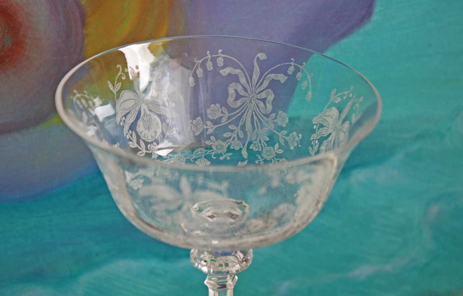 Heisey Orchid Crystal Wine Glasses Set Of Six Fancy Goblets Etsy