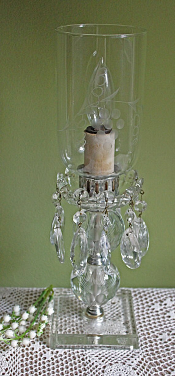 Crystal Lamp. Lamp with Dangling Drops Etched Base and
