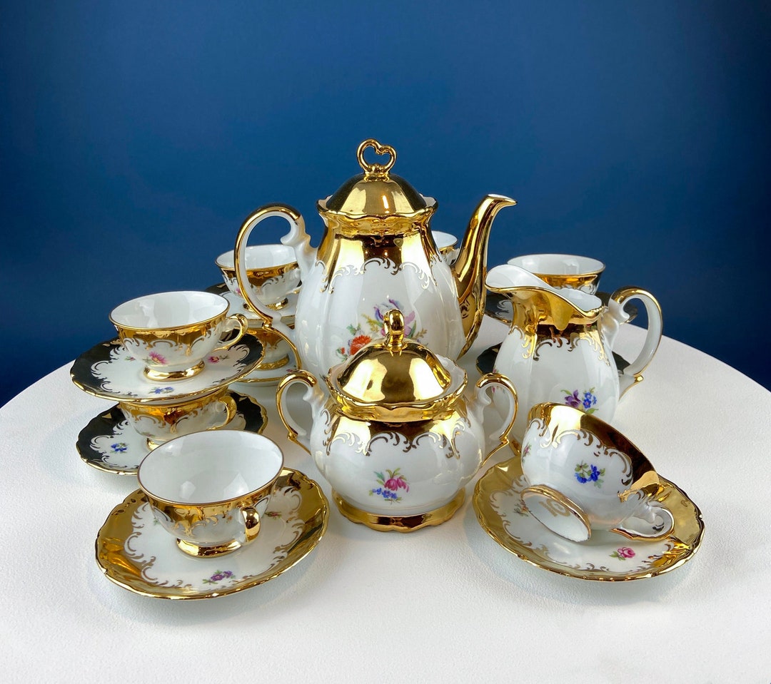 Gold Demitasse Tea Set. Prussian Hand Painted Coffee/tea Pot Sized for