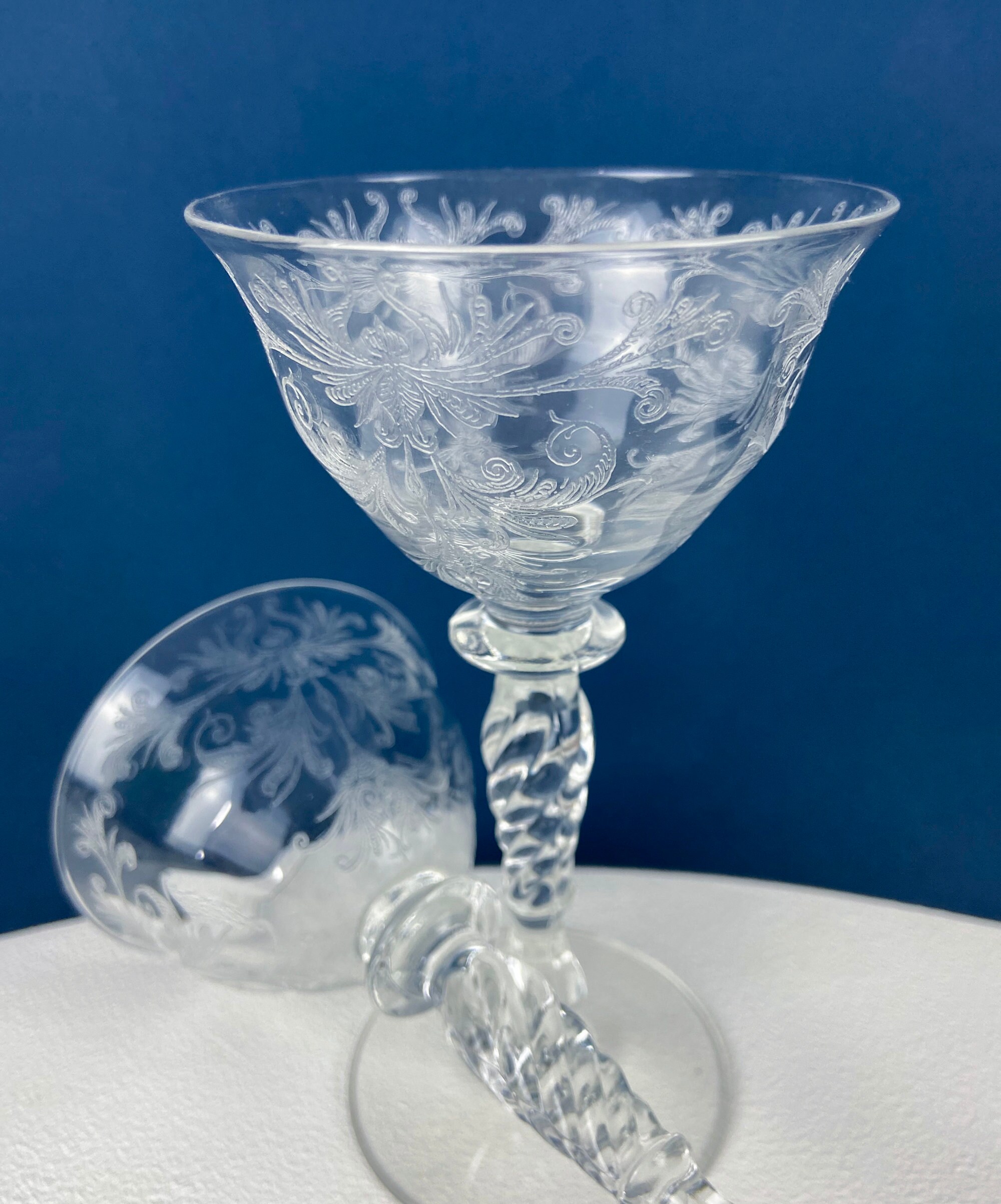 Lot De 6 Verres à Vin Cristal Franciscan Motif Ondine - Style Mid-Century - Occasion Très Rare