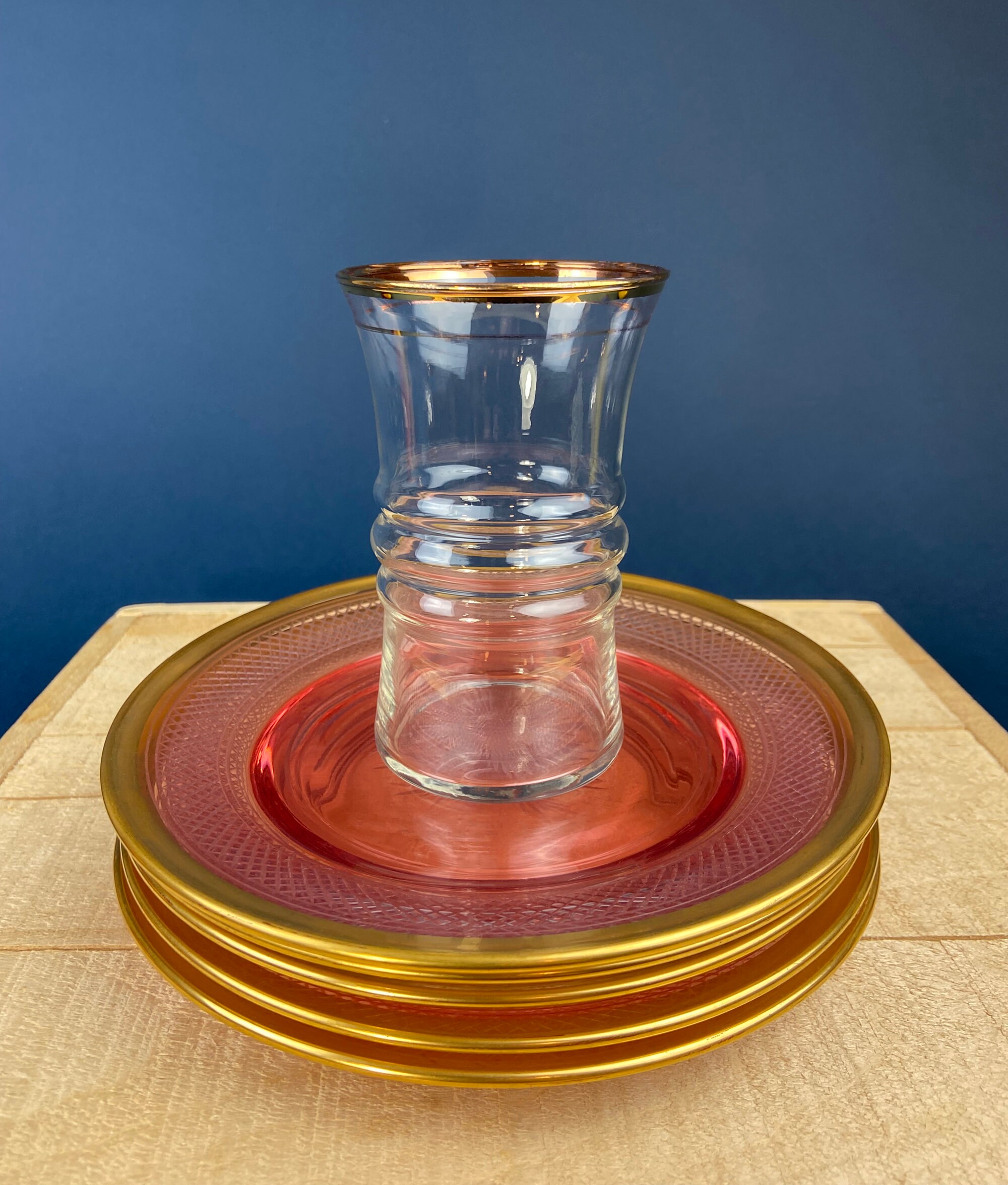 Set Di Piatti E Ciotole In Vetro Rosa Chiaro Con Bordo Dorato – Forma A Rosa – Lavaggio A Mano – Per Dessert, Antipasti, Matrimoni