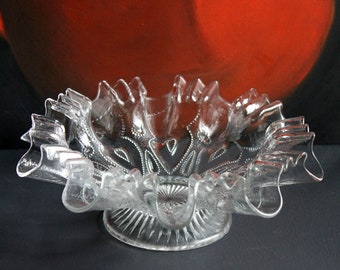 Vintage Depression Glass Bowl, Cabinet Display, Ruffled Edge