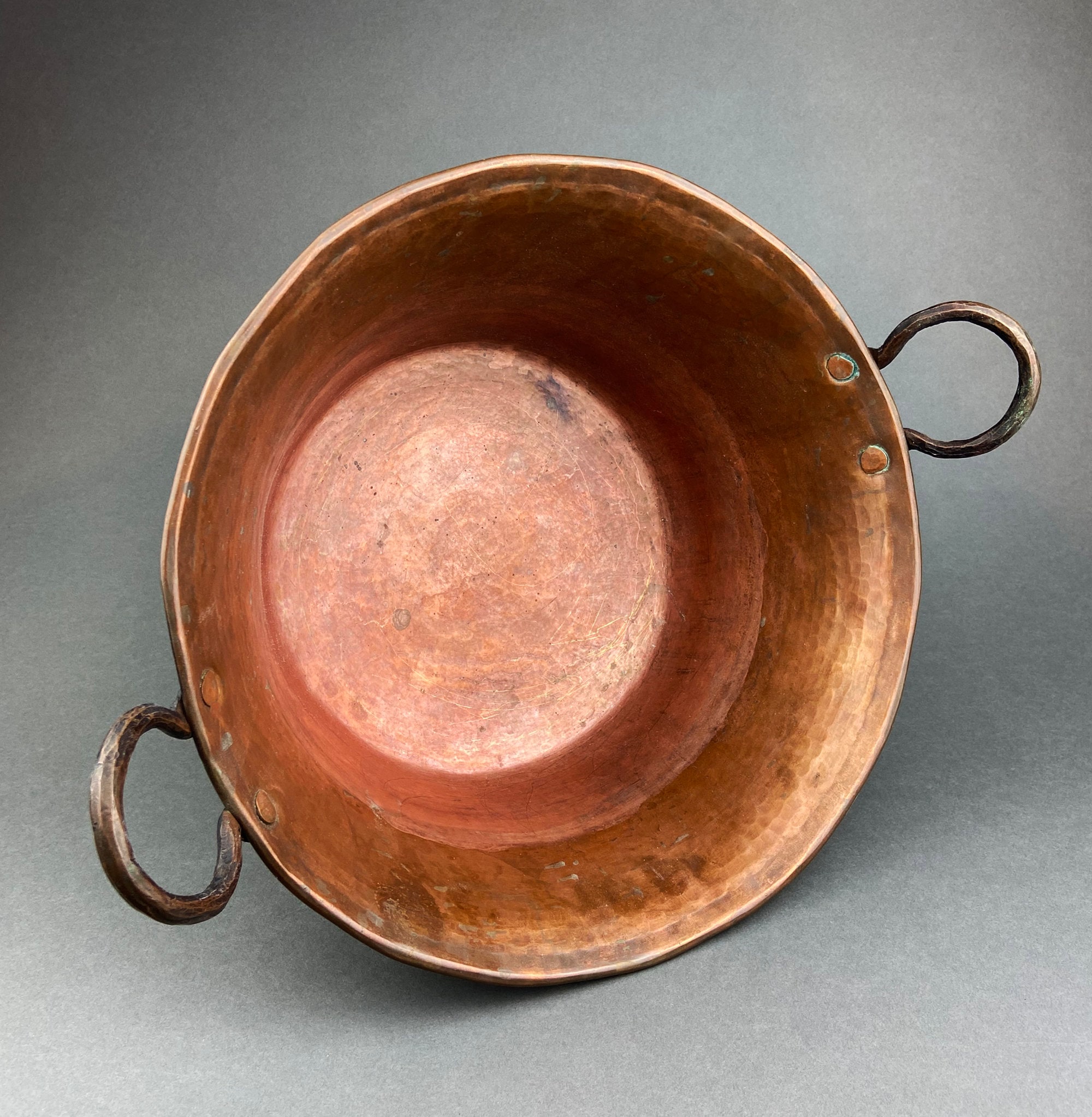 Antique Hand Hammered Copper Cauldron With Bronze Handles, Rustic Decor ...