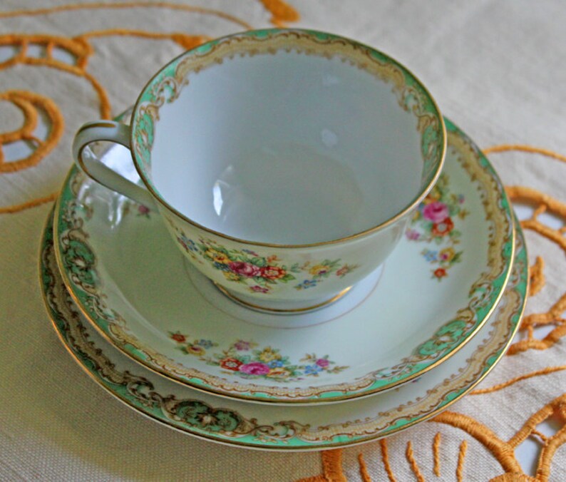 Mikado Tea Cup Saucer Dessert Plate Trio. Porcelain Green Etsy