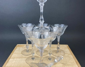 Cambridge Crystal Claret Glasses, Rosepoint Etched Floral Motif, Set of 8
