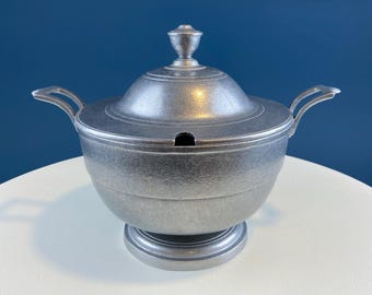 Vintage Pewter Soup Tureen. Wilton, PA. Dining Room Decor. Collectible. Styling Film Prop.