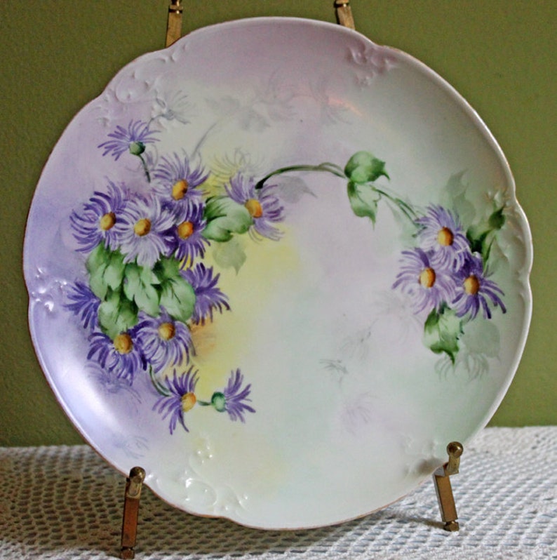 Plate Made in Austria. Hand Painted Display Plate Antique Decorative Plate Porcelain Plate with Chrysanthemums