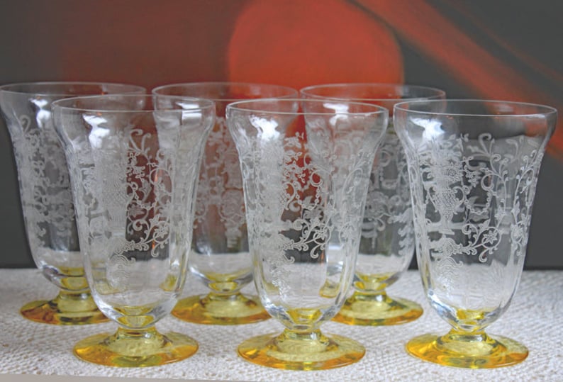 Fostoria Crystal Iced Tea Glasses. Florentine Pattern Iced Etsy